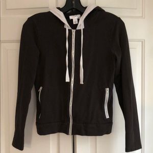 Brown with white trim LOFT zip-up hoodie